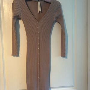 Babaton Dusty Rose Long Sleeve Ribbed Dress